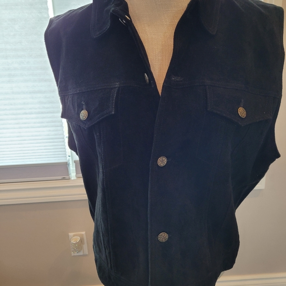 Sleeveless Black Polyester Lined Jacket Vest - image 3